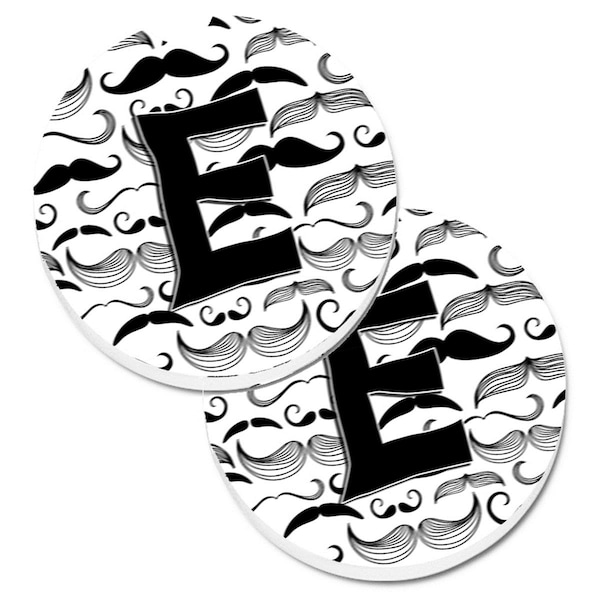 Carolines Treasures Letter E Moustache Initial Set of 2 Cup Holder Car Coaster CJ2009-ECARC - main